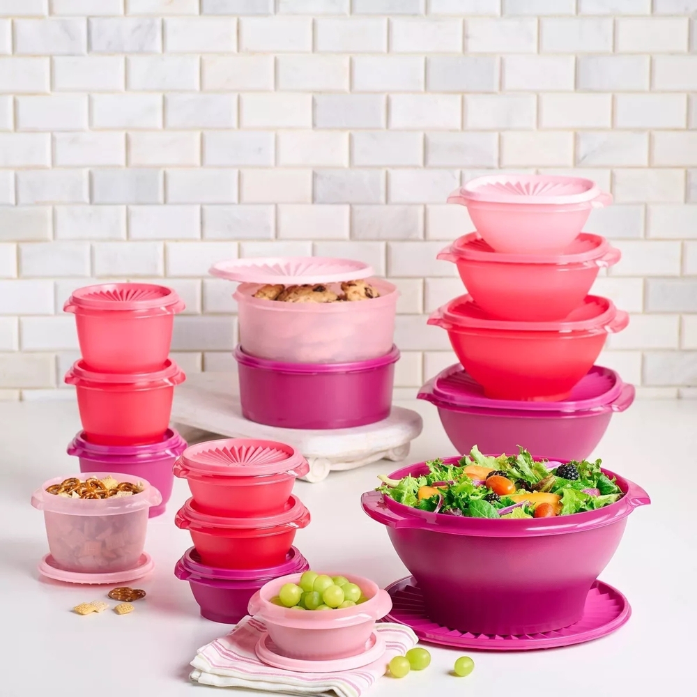 Tupperware Pink and Red Nesting Bowls (NIP)
